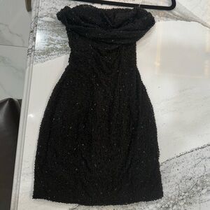 Oh Polly Basel Embellished Strapless Cowl Neck Mini Dress in Black